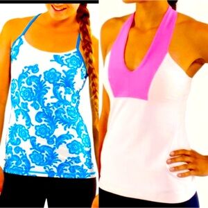 Lululemon Power Y  Blue Floral Open Soul Parfait Pink Halter Tank Tops Size 12
